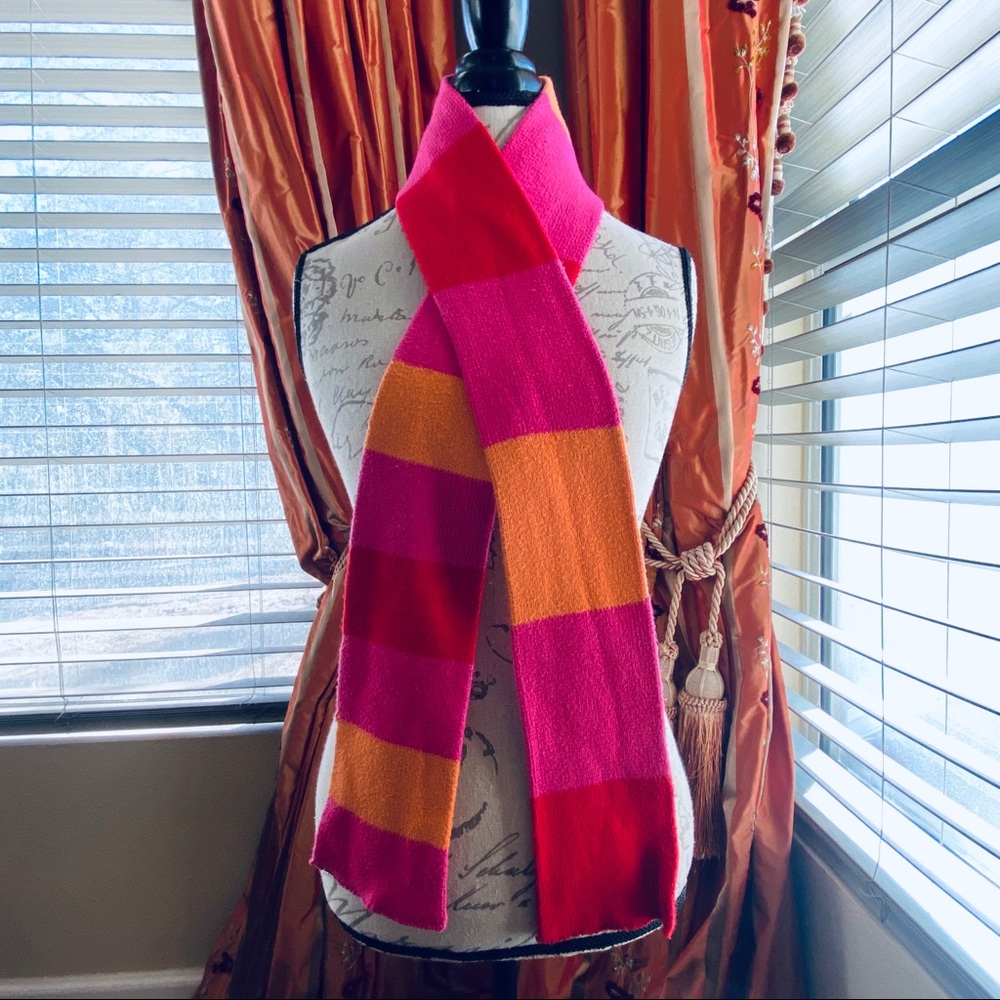 Justice Girls Cozy Tight Knit Red Orange Pink Stripe Scarf One Size